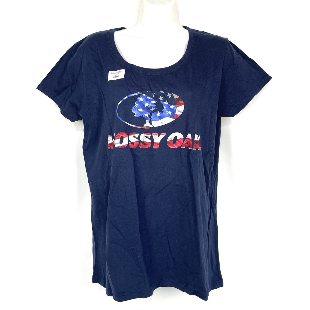Mossy Oak Womens Medium Navy American Flag Tree Logo Graphic T-Shirt
